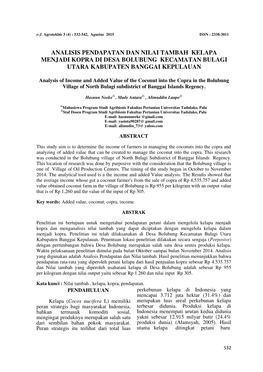 Analisis Pendapatan Dan Nilai Tambah Kelapa Menjadi Kopra Di Desa Bolubung Kecamatan Bulagi Utara Kabupaten Banggai Kepulauan