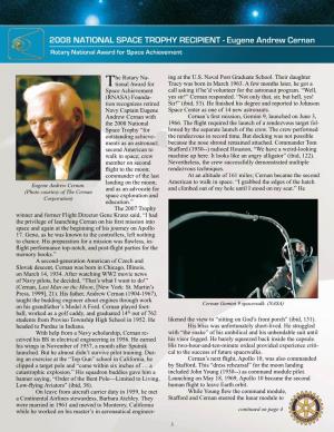 2008 NATIONAL SPACE TROPHY RECIPIENT - Eugene Andrew Cernan Rotary National Award for Space Achievement