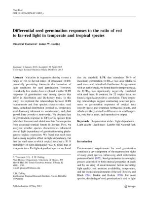Differential Seed Germination Responses to the Ratio of Red to Far-Red Light in Temperate and Tropical Species