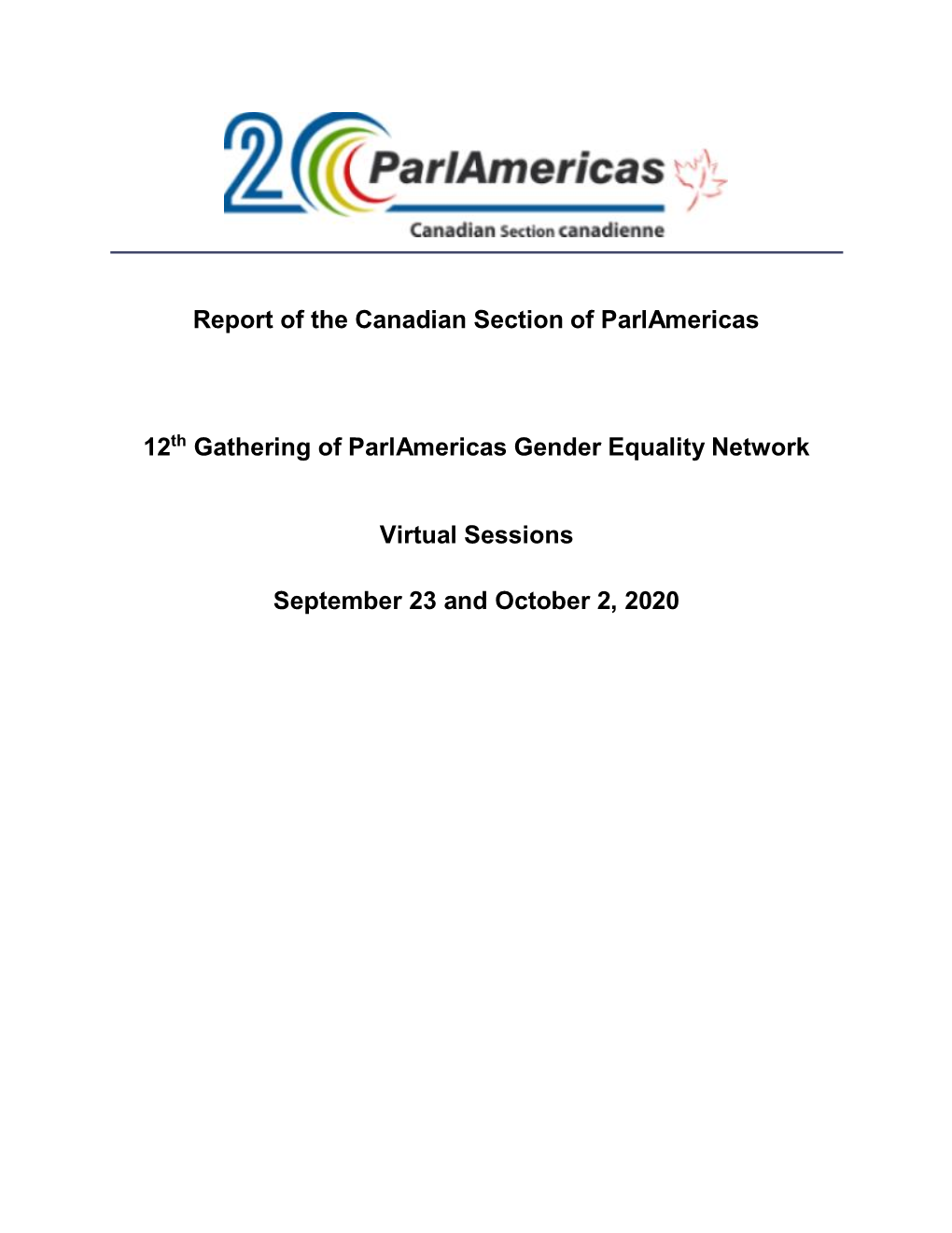 12Th Gathering of Parlamericas Gender Equality Network -- By