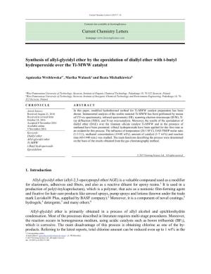Current Chemistry Letters Synthesis of Allyl-Glycidyl Ether by The