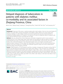 Delayed Diagnosis of Tuberculosis in Patients with Diabetes Mellitus Co