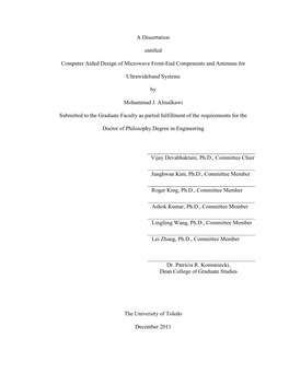 A Dissertation Entitled Computer Aided Design of Microwave Front