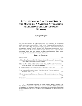 Legal Judgment Day for the Rise of the Machines: a N Ational Approach to Regulating Fully Autonomous Weapons