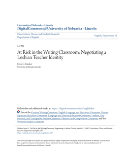 At Risk in the Writing Classroom: Negotiating a Lesbian Teacher Identity Irene G