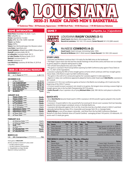 2020-21 Ragin' Cajuns Men's Basketball