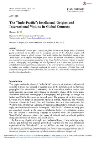 Indo-Pacific”: Intellectual Origins and International Visions in Global Contexts