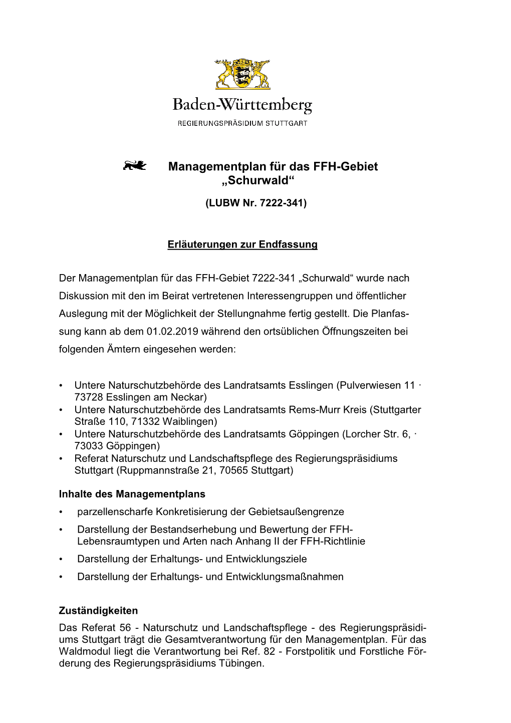 Managementplan Für Das FFH-Gebiet „Schurwald“