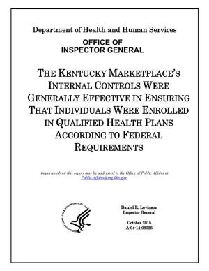 The Kentucky Marketplace's Internal Controls Were Generally Effective In