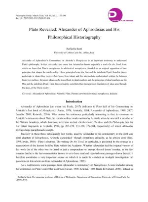 Plato Revealed: Alexander of Aphrodisias and His Philosophical Historiography