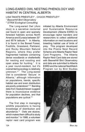 Long-Eared Owl Nesting Phenology and Habitat in Central Alberta
