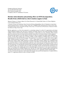 Biochar Mineralization and Priming Effect on SOM Decomposition
