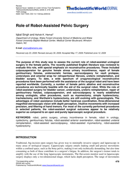 Role of Robot-Assisted Pelvic Surgery