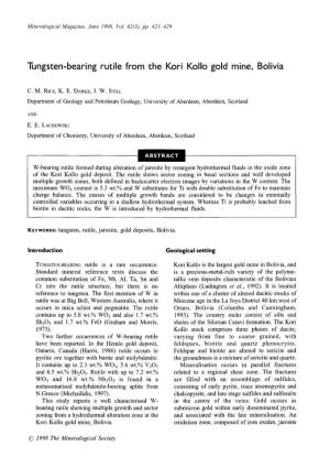 Tungsten-Bearing Rutile from the Kori Kollo Gold Mine, Bolivia