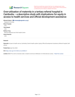 Over-Utilisation of Maternity in a Tertiary Referral Hospital in Cambodia