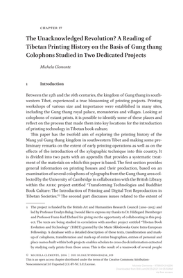 A Reading of Tibetan Printing History on the Basis of Gung Thang Colophons Studied in Two Dedicated Projects
