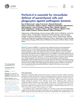 Perforin-2 Is Essential for Intracellular Defense of Parenchymal Cells And