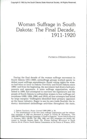Woman Suffrage in South Dakota: the Final Decade, 1911-1920