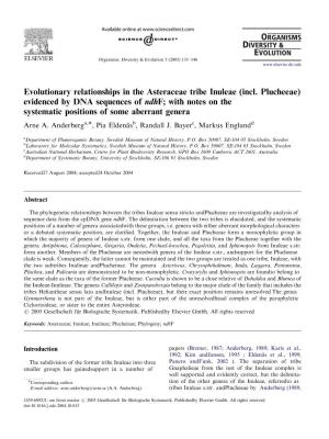 Evolutionary Relationships in the Asteraceae Tribe Inuleae (Incl