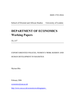 DEPARTMENT of ECONOMICS Working Papers