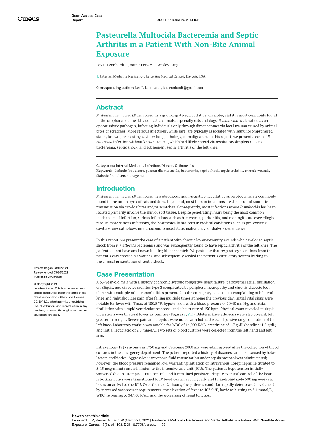 Pasteurella Multocida Bacteremia and Septic Arthritis in a Patient with Non-Bite Animal Exposure