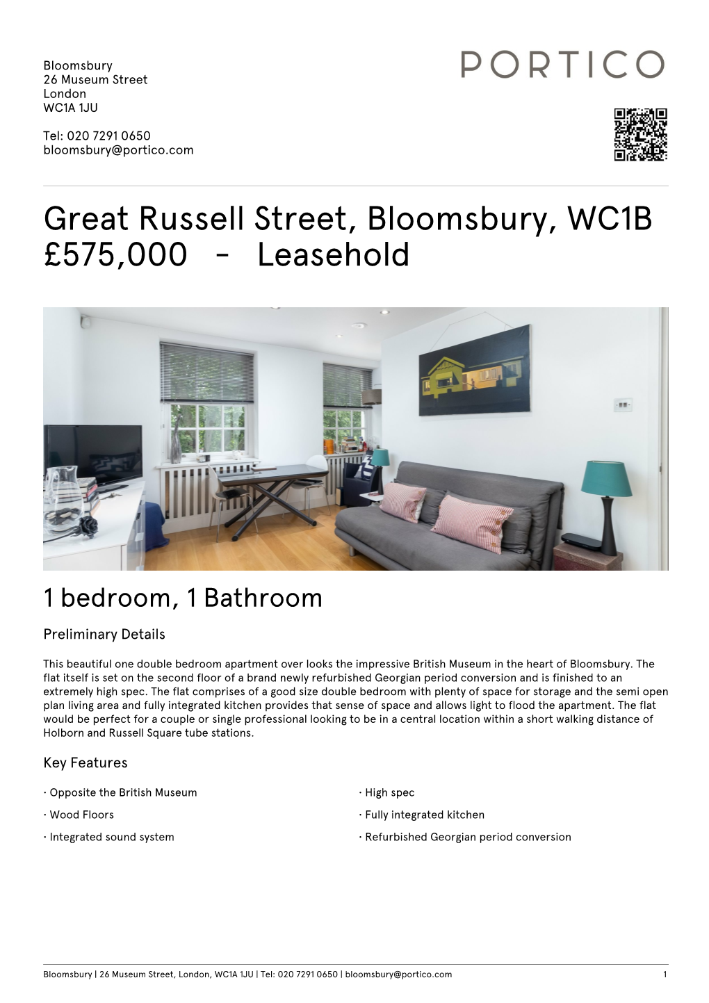 Great Russell Street, Bloomsbury, WC1B £575000