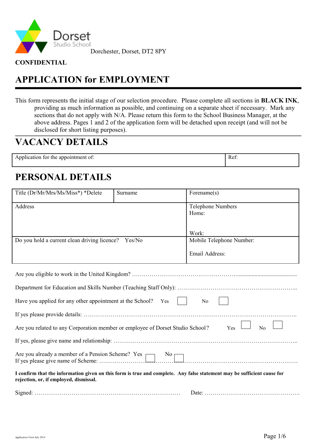 APPLICATION for EMPLOYMENT s63