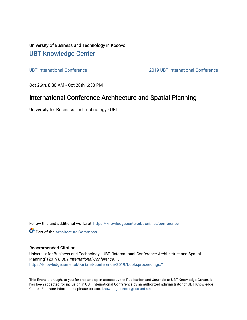 International Conference Architecture and Spatial Planning