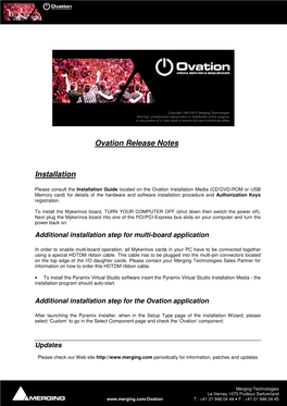 Ovation Release Notes Installation