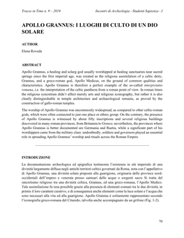 Apollo Grannus: I Luoghi Di Culto Di Un Dio Solare