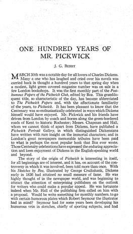 One Hundred Years of Mr. Pickwick
