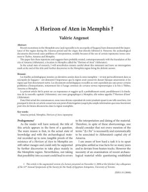 A Horizon of Aten in Memphis ? Valérie Angenot