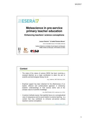 Metascience in Pre-Service Primary Teacher Education Enhancing Teachers’ Science Conceptions