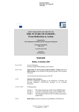 THE FUTURE of EUROPE: from Reflection to Action