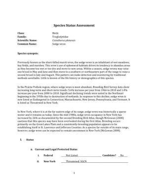 Species Assessment for Sedge Wren