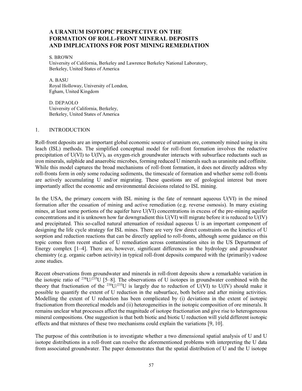 A Uranium Isotopic Perspective On The Formation Of Roll-front Mineral 