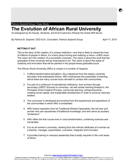 The Evolution of African Rural University Co-Designed by Its Faculty, Students, and End-Customers (People the Grads Will Serve)