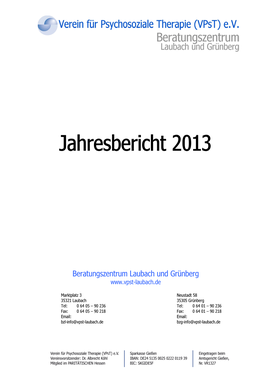 Jahresbericht Des Beratungszentrums Laubach Und Grünberg 2013