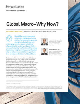 Global Macro–Why Now?