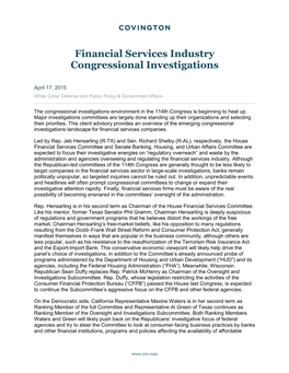 Financial Services Industry Congressional Investigations