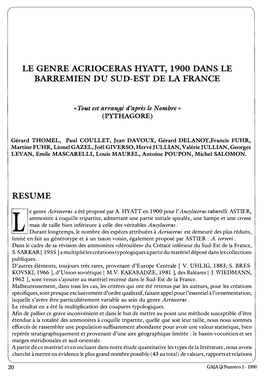 Le Genre Acrioceras Hyatt, 1900 Dans Le Barremien Du Sud-Est De La France