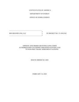 Rio Grande Lng, Llc ) Fe Docket No