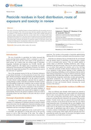 Pesticide Residues in Food: Distribution, Route of Exposure and Toxicity: in Review