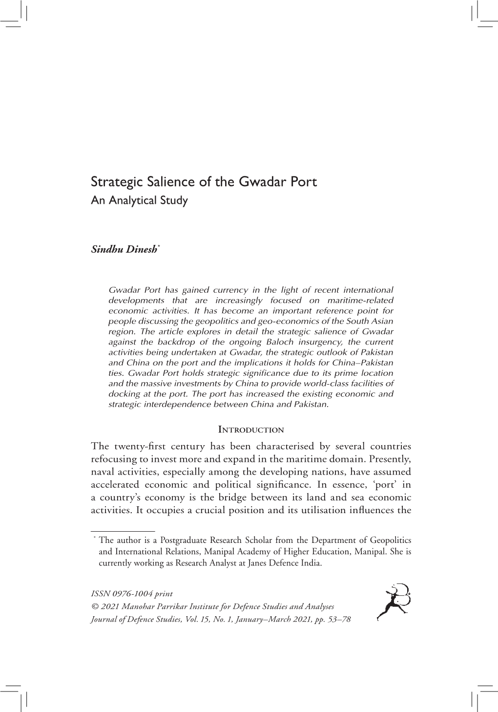 Strategic Salience of the Gwadar Port an Analytical Study