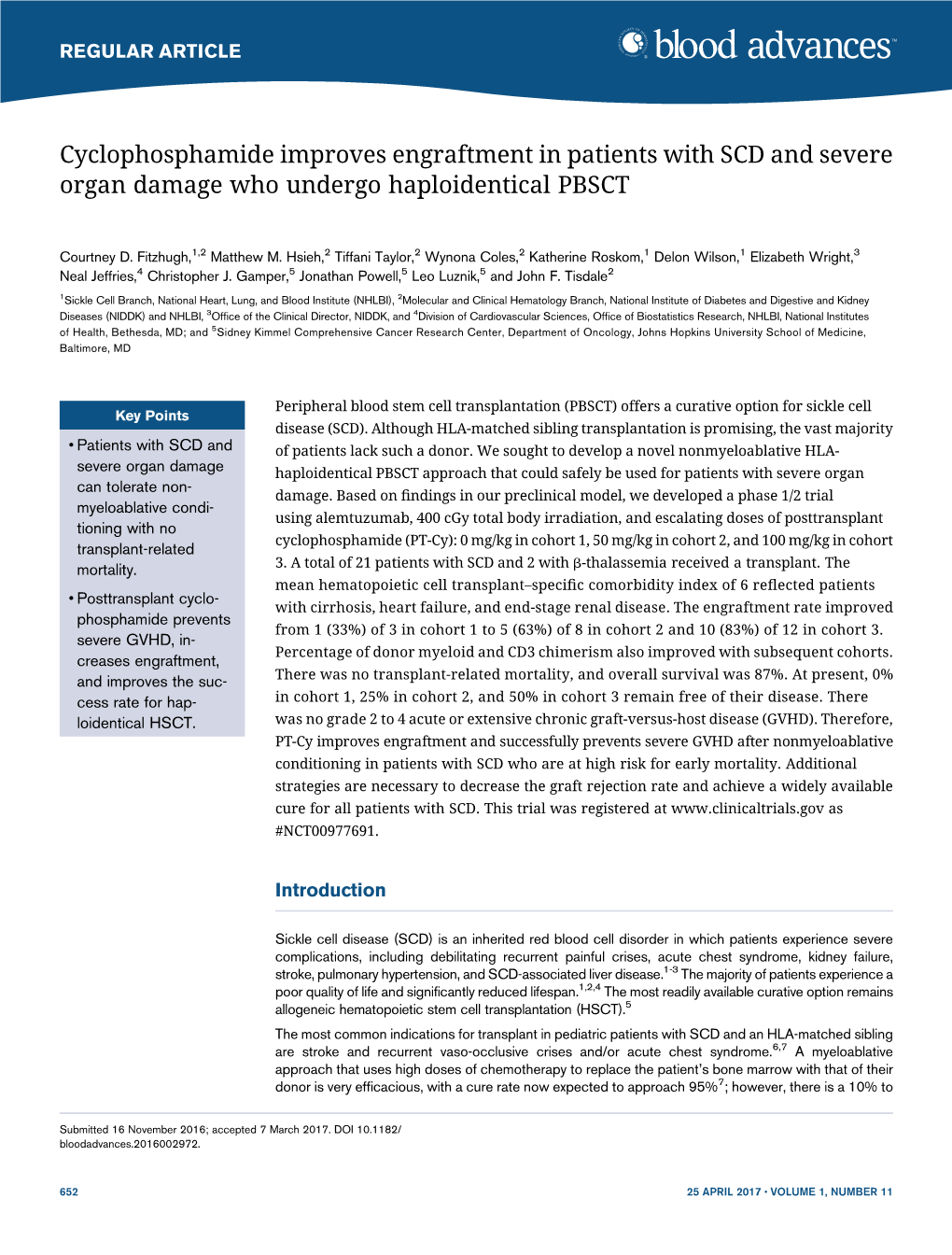 Cyclophosphamide Improves Engraftment in Patients with SCD and Severe Organ Damage Who Undergo Haploidentical PBSCT