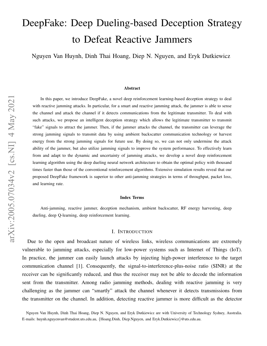 Deep Dueling-Based Deception Strategy to Defeat Reactive Jammers