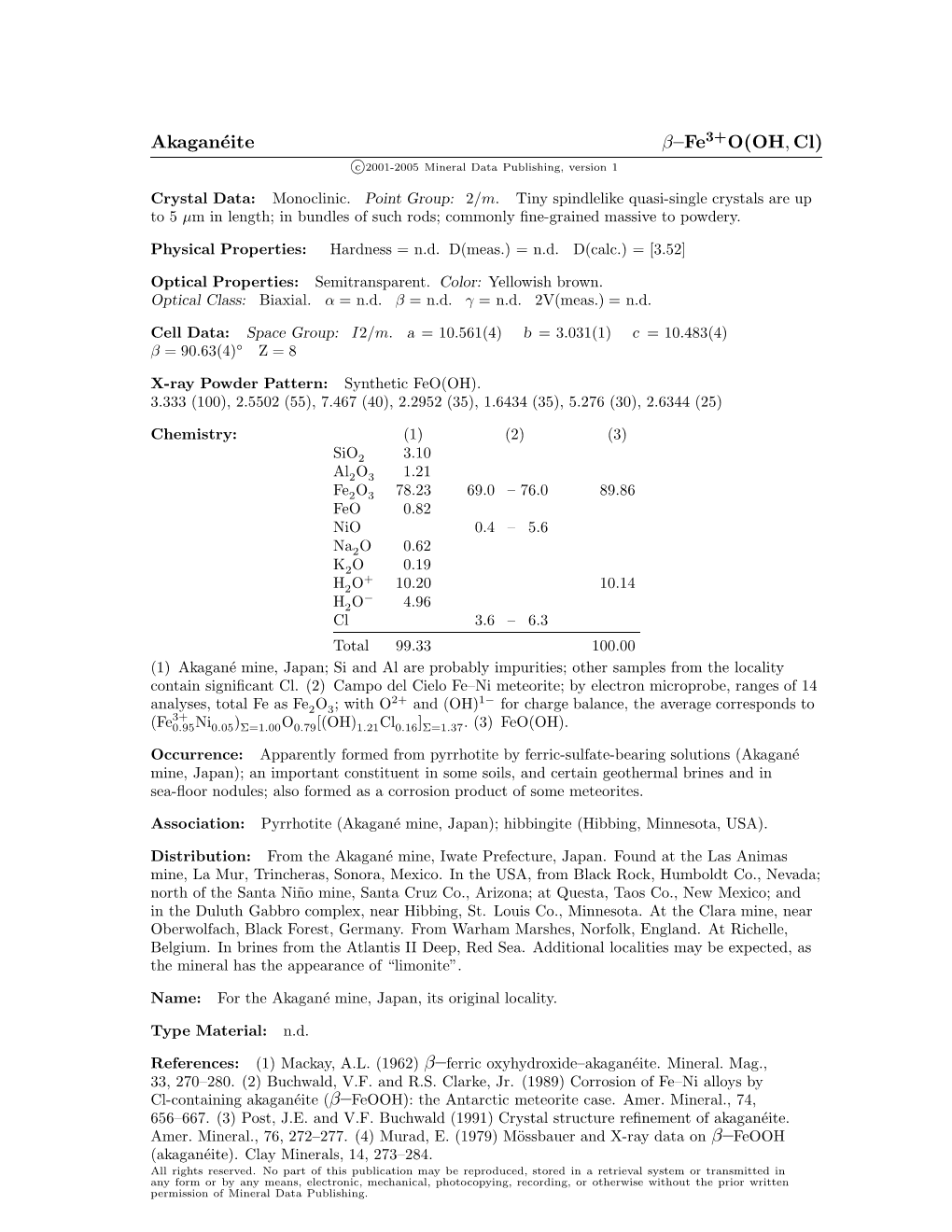 Akaganéite Β–Fe3+O(OH