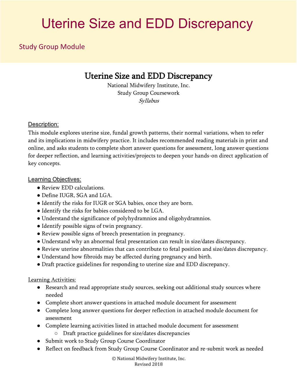 Uterine Size and EDD Discrepancy