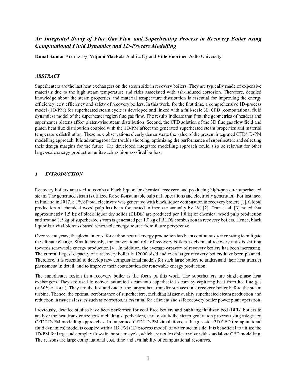 An Integrated Study of Flue Gas Flow and Superheating Process in Recovery Boiler Using Computational Fluid Dynamics and 1D-Process Modelling