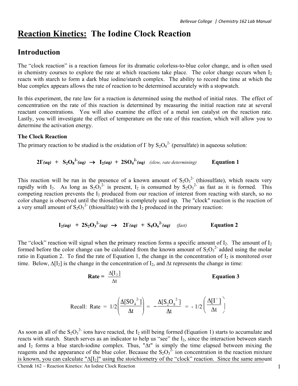 Reaction Kinetics: the Iodine Clock Reaction